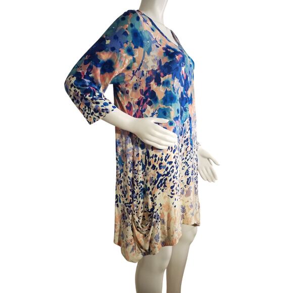 LOGO by Lori Goldstein Womens Sz 1X Printed Tunic Dress Pleating Detail Pockets - Picture 2 of 7